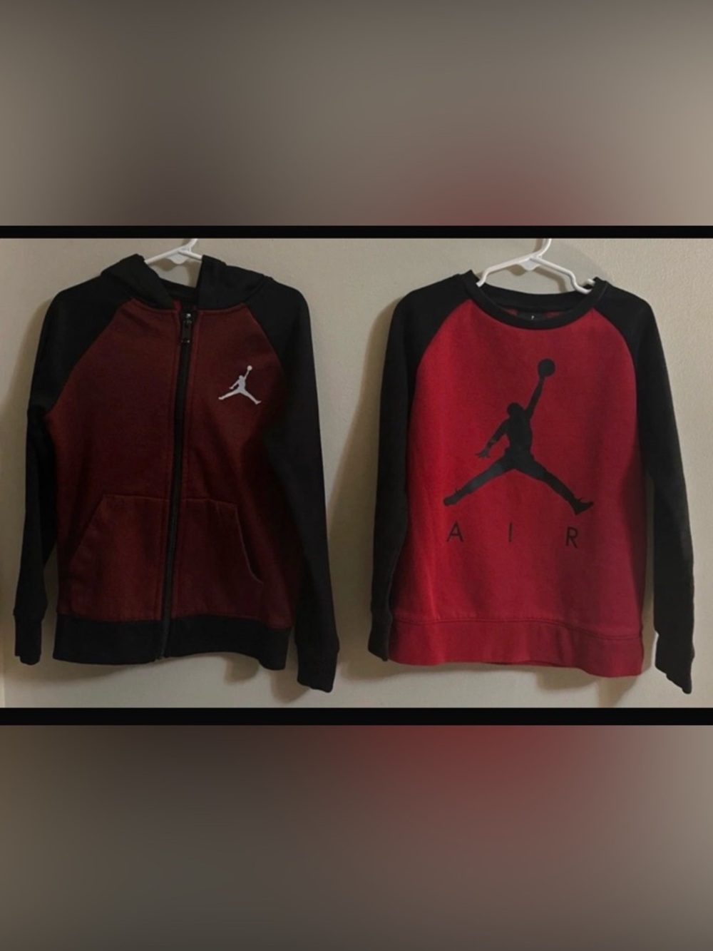 2 Set-Jordan Boys M (6-7yrs)  Red & Black Sweatshirt + Zip Hoodie Set Excellent